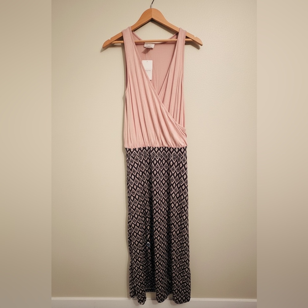 NWT Bellino Women's Taupe Black Diamond Maxi Dress - Size Medium
 b82